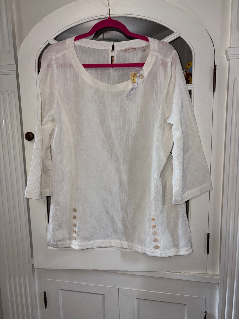 Nwt Soft Surroundings White Scoop Neck Button-Hem Tunic